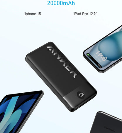 Anker PowerCore 326 External Battery, 20000mAh, 15W, 1 x USB-A - 1 x USB-C, Black A1367G11 