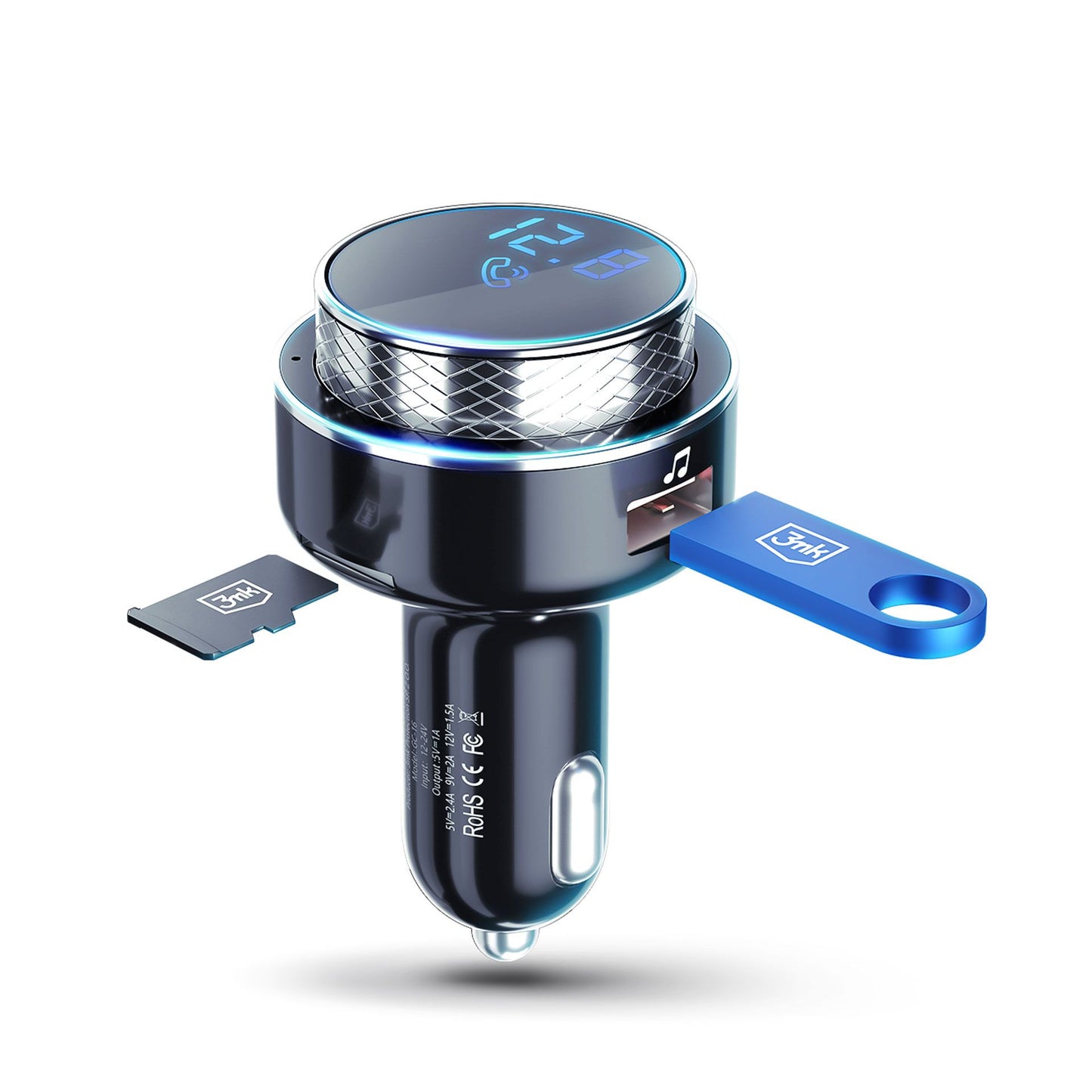 Bluetooth FM Modulator 3MK Hyper Car, 2 x USB-A - 1 x microSD